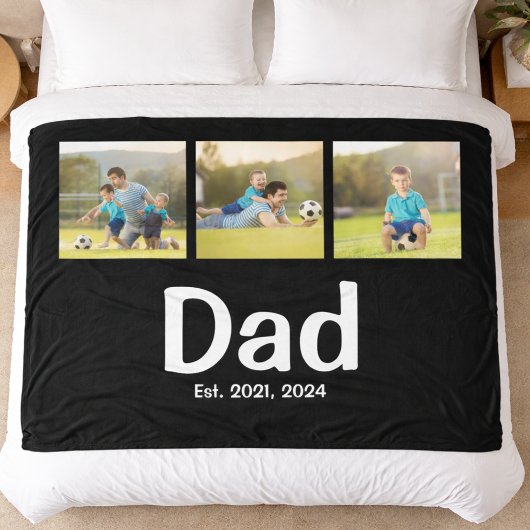 Dad Established Script Black 3 Photo  Fleece Deken
