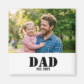 Dad Established Simple Black Text Photo White Magneet (Voorkant)