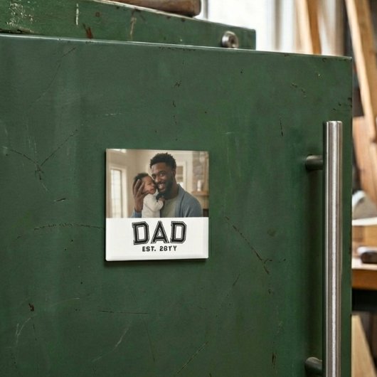 Dad Established Year Bold Black White Photo Magneet