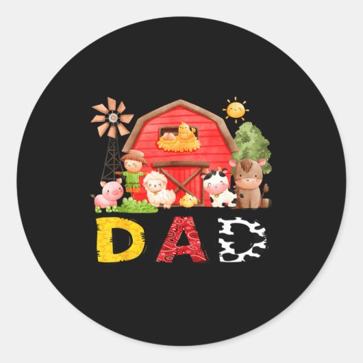 Dad Farm Cow Birthday Boy Matching Family Matching Ronde Sticker (Voorkant)