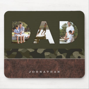 DAD Foto Lijst Green Camouflage Pattern & Leather Muismat