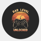 Dad Level Unlocked Funny Retro New Dad Gamer Ronde Sticker (Voorkant)