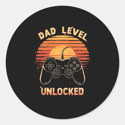 Dad Level Unlocked Funny Retro New Dad Gamer  Ronde Sticker (Voorkant)