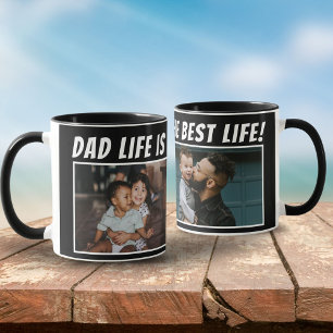 Dad Life is het Beste Leven 2 Foto's Vader Zwart Mok