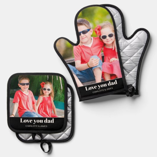 Dad Love You Photo Oven Mitt & Pot Holder Set (Voorkant / Achterkant)