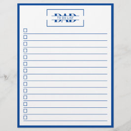 Dad Modern Blue Monogram 8.5" x 11" To Do List Flyer