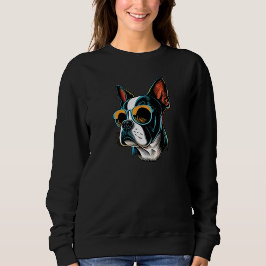 Dad Mom Cool Dog Sunglasses  Boston Terrier Trui (Voorkant)