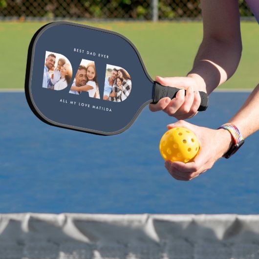 dad multi foto moderne typografie blauw pickleball paddle (Insitu)