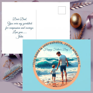 Dad Son Bonding op het strand Foto Vaderdag Quote Briefkaart