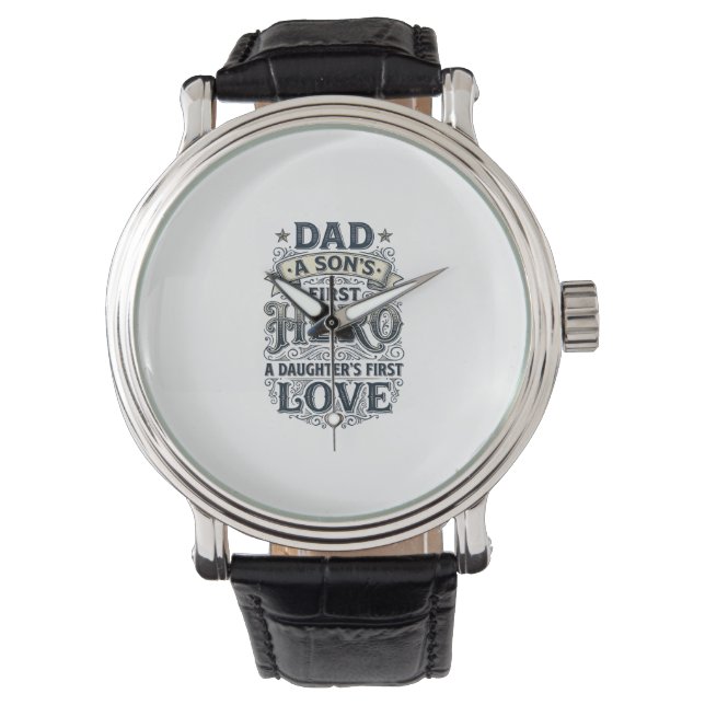 Dad Son Hero Daughter Love Vintage Typography Shir Horloge (Voorkant)