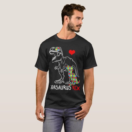 Dadasaurus T Rex Autism Awareness Jigzaag Puzzle P T-shirt (Voorkant volledig)