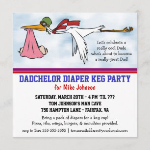 Dadchelor Diaper Keg New Dad Cute Stork Invitation