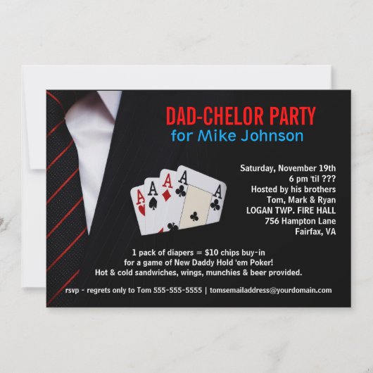 Dadchelor - Invitations sophistiquées du Poker Par (Devant)