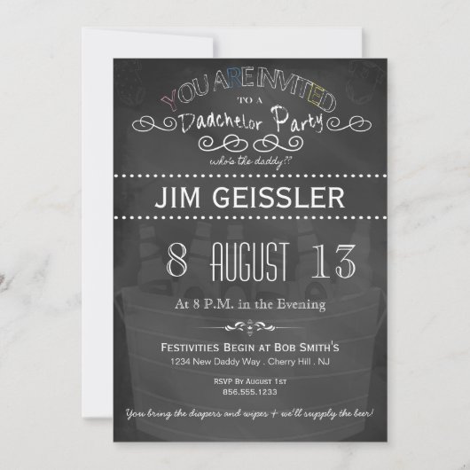 Dadchelor Party Invite in Chalkboard Typografie Kaart (Voorkant)