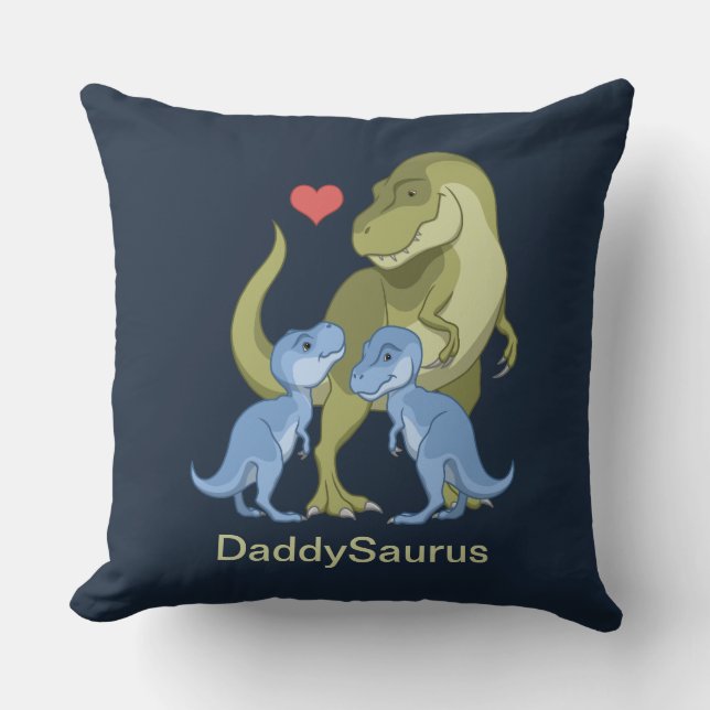 DaddSaurus T-Rex & Twin Baby Boy Dinosaurus Throw  Kussen (Voorkant)