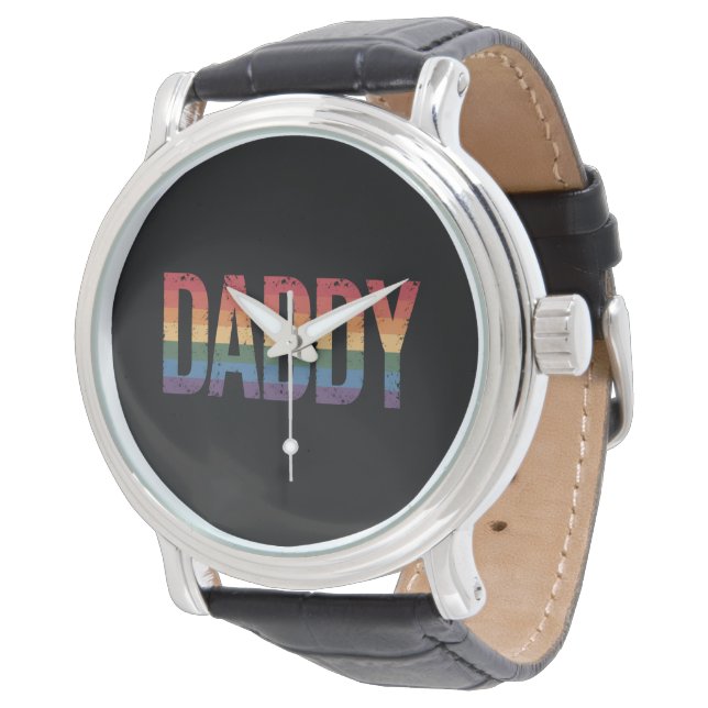 Daddy Gay Pride Maand LGBTQ Vaderdag Rainbow Horloge (Gekanteld)