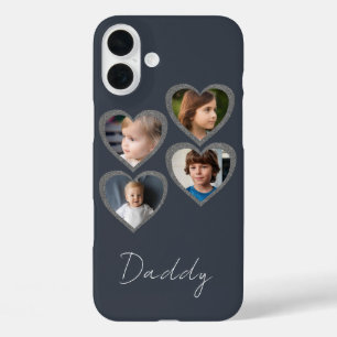 Daddy Grey Hearts Vier Kids Fotocollage  iPhone 16 Plus Hoesje