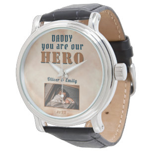 Daddy Hero Waterverf Father`s Day Foto Horloge