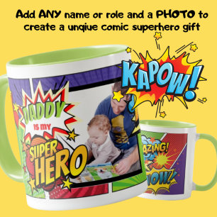 DADDY is mijn SUPERHERO Custom FOTO COMIC Mok