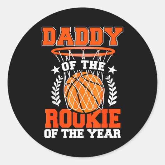 Daddy Of Rookie 1st Basketball Bday Theme Matching Ronde Sticker (Voorkant)