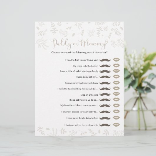 Daddy ou maman Forest Feuilles Baby shower Jeu (Debout devant)