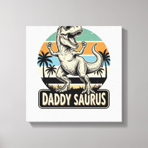 Daddy Saurus Retro Dinosaur Zonsondergang Shirt On Canvas Afdruk