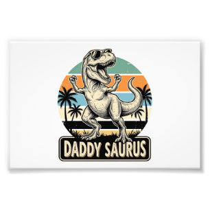 Daddy Saurus Retro Dinosaur Zonsondergang Shirt On Foto Afdruk