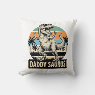 Daddy Saurus Retro Dinosaur Zonsondergang Shirt On Kussen