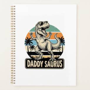 Daddy Saurus Retro Dinosaur Zonsondergang Shirt On Planner