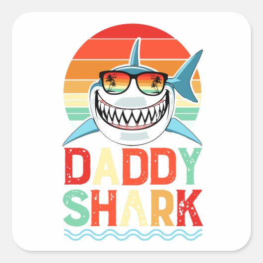 Daddy Shark Fathers Day Foto Vierkante Sticker (Voorkant)