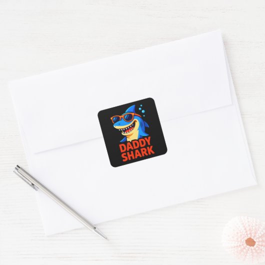 Daddy Shark Vaderdag geschenken Vierkante Sticker (Envelop)