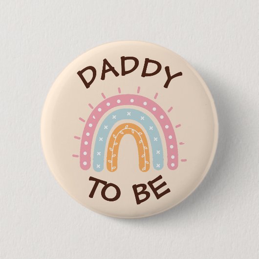 Daddy to be Baby shower Button Roze Rainbow thema (Voorkant)