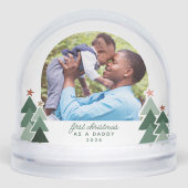 Daddys Eerste Kerst Rustieke Bomen 2 Foto's Sneeuwbol (Voorkant)