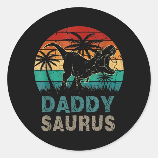 Daddysaurus Funny Vaderdag T Rex Dad Saurus Ronde Sticker (Voorkant)