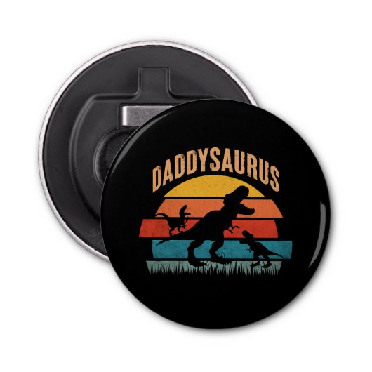 Daddysaurus - Grappige dinosaurus papa cadeau Button Flesopener (Voorkant)