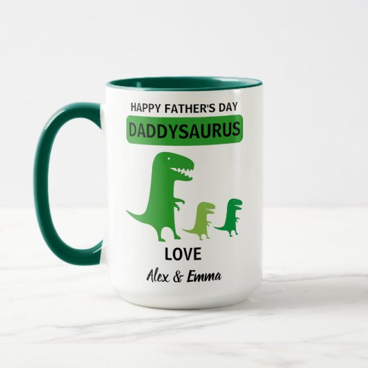 Daddysaurus Mug, Mug Fête des pères personnalisée (Gauche)