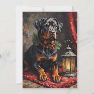 Dadelijke Rottweiler-hond Kerstlantaarn Feestdagenkaart