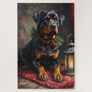 Dadige Rottweiler-hond Kerstlantaarn Legpuzzel