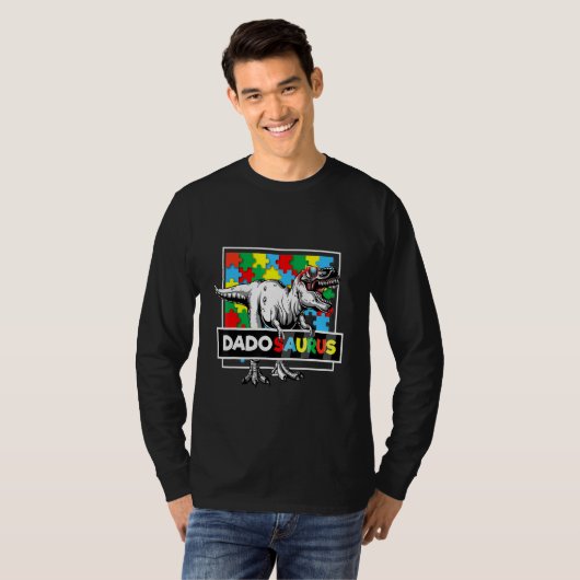 Dadosaurus T Rex Autism Fathers Day Dadasaurus Vin T-shirt (Voorkant volledig)