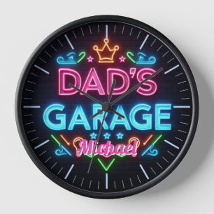 Dads Garage Mancave Horloge Neon Beer Nom personna