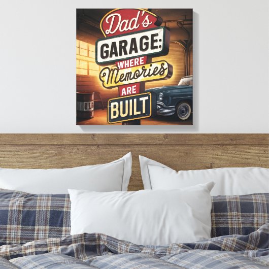 Dad's Garage Retro  Automotive Sign Canvas Afdruk (Insitu (Slaapkamer))