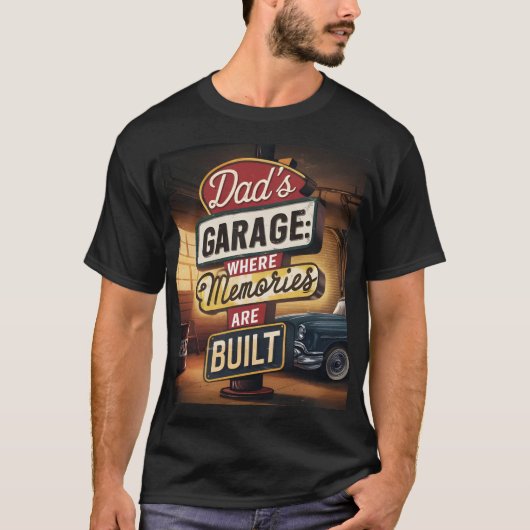 Dad's Garage Retro Automotive Sign T-shirt (Voorkant)
