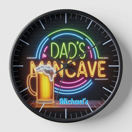 Dads Mancave Bar Horloge Neon Beer Nom personnalis (Recto)