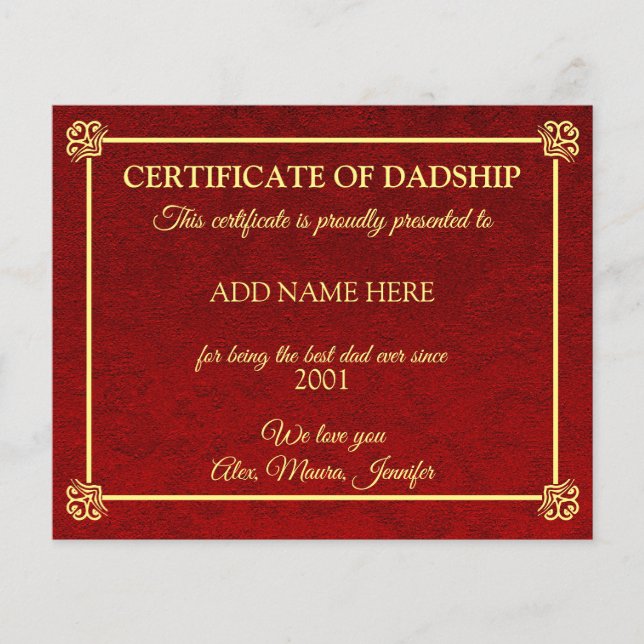 Dadship-certificaat (Voorkant)