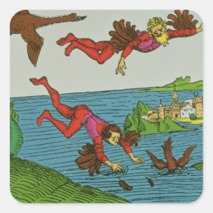 Daedalus en Icarus, 15e eeuw Vierkante Sticker