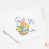 Daffodil and Blue Gingham Easter Bunny Basket Vierkante Sticker (Envelop)