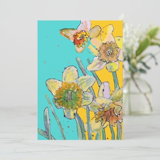 Daffodil Art Aquarelle Invitation Anniversaire (Debout devant)