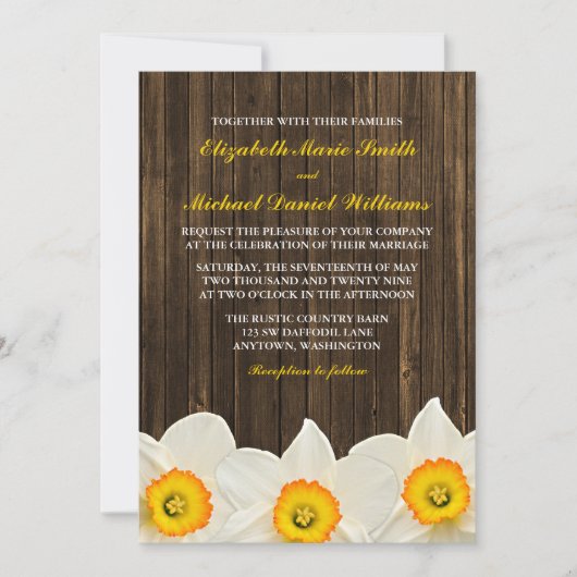 Daffodil Barn Wood Wedding Kaart (Voorkant)