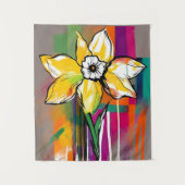 Daffodil Bloem Abstracte Kunst Bloemen Kleurrijk Wandkleed (Voorkant)