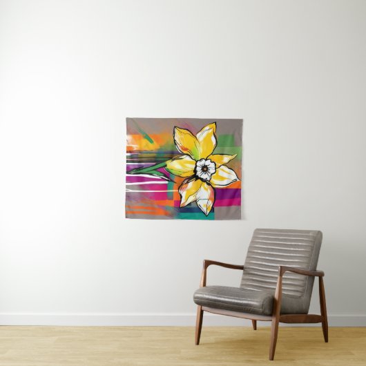Daffodil Bloem Abstracte Kunst Bloemen Kleurrijk Wandkleed (In Situ (horizontaal))